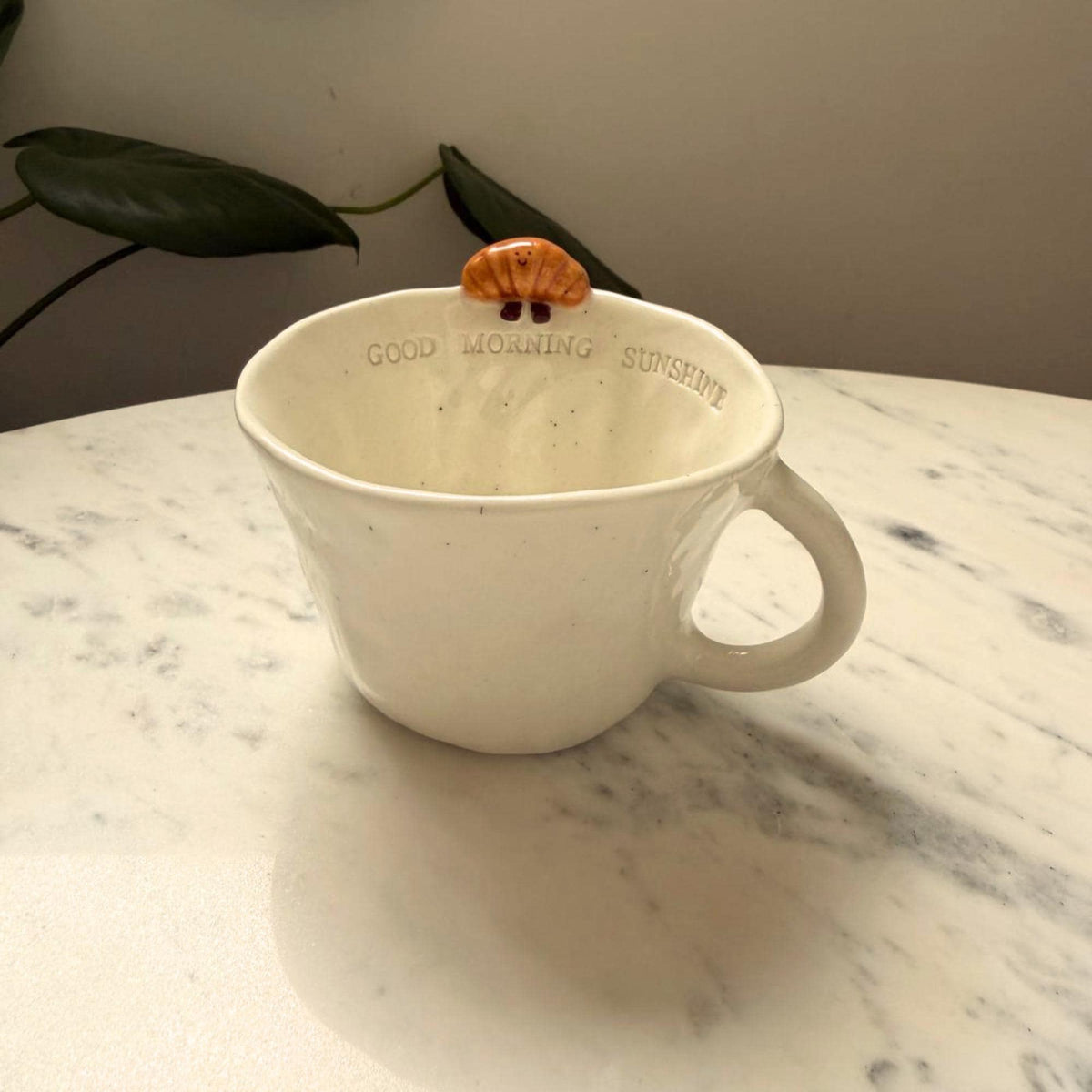 Coffee Mug Handmade Ceramic, Croissant Breakfast Cup with Chocolate Spread, French Pastry Gift