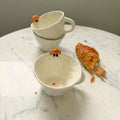 Handmade Ceramic Coffee Mug with Croissant & Heart Breakfast Gift