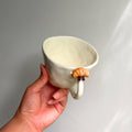Handmade Cream Ceramic Coffee Mug, Croissant Rim Detail, Cozy Breakfast Cup