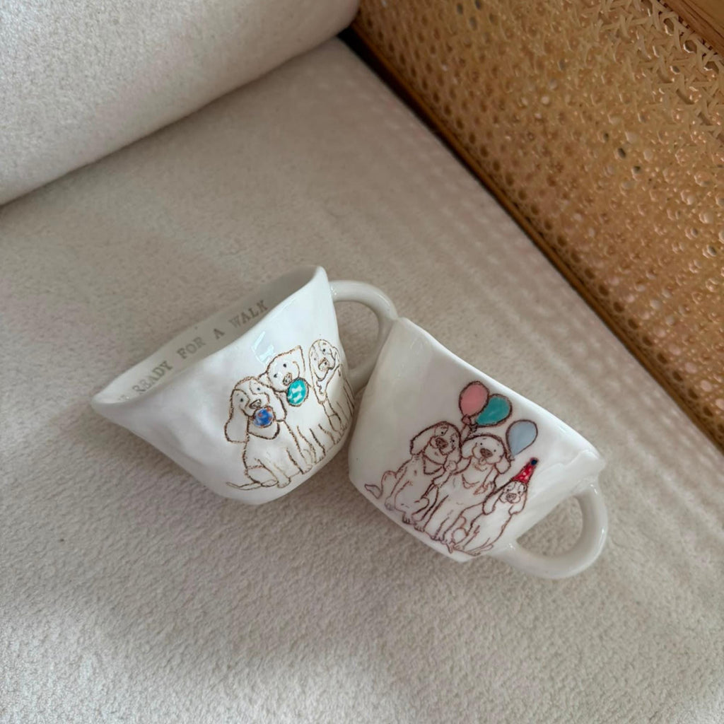 Handmade Ceramic Dog Mug, Birthday Puppy Lover Coffee Cup, Balloon Pottery Gift