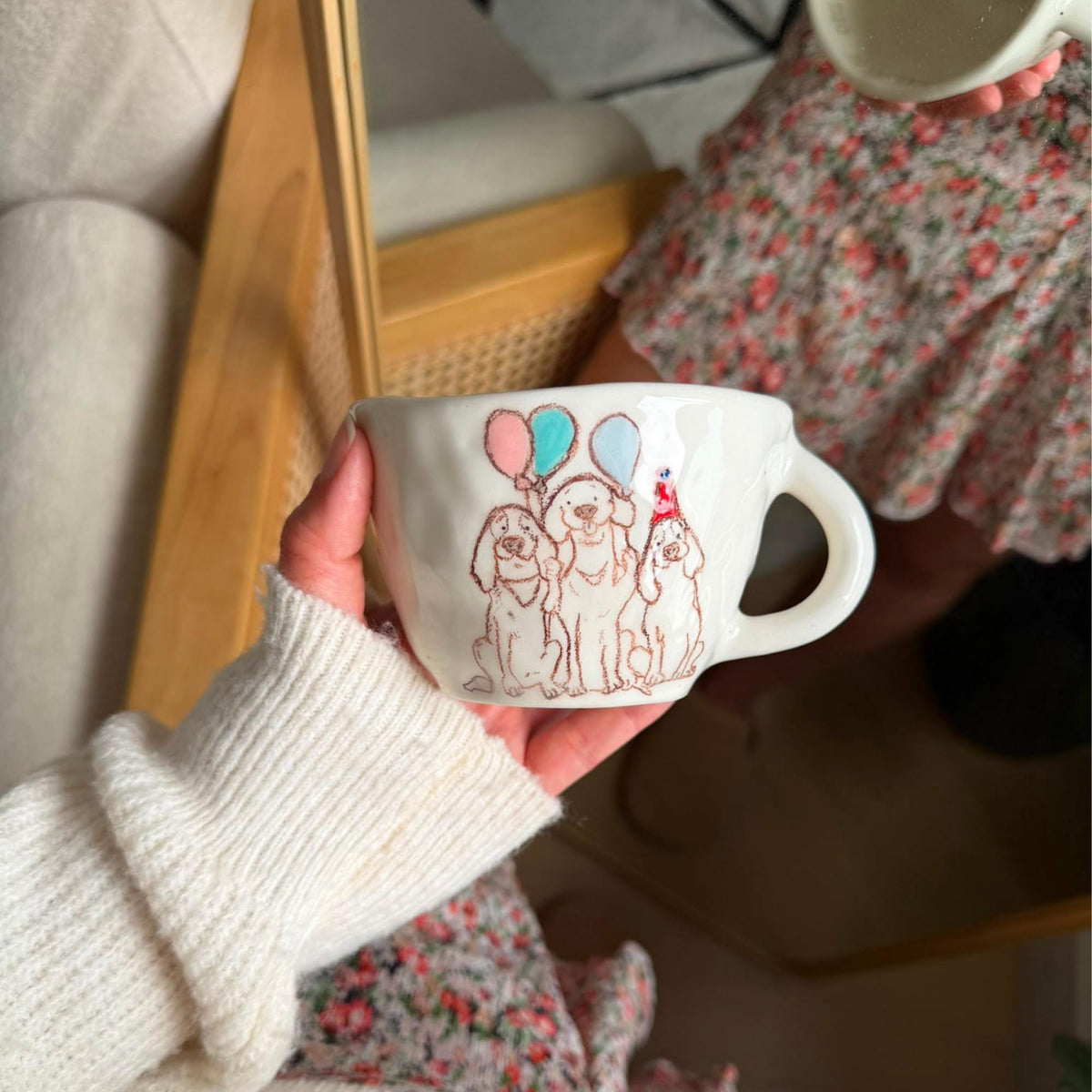 Handmade Ceramic Dog Mug, Birthday Puppy Lover Coffee Cup, Balloon Pottery Gift